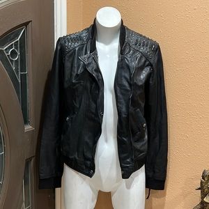 7 for all mankind black leather jacket